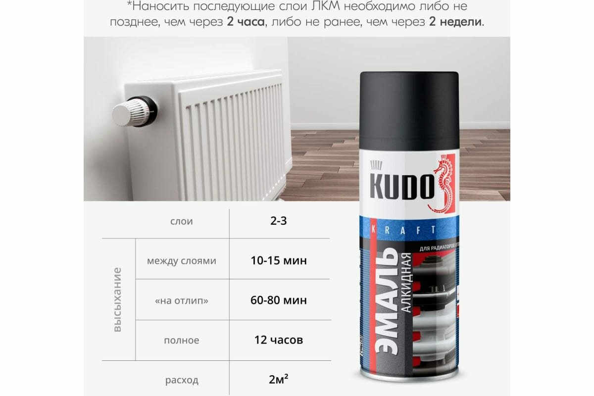 KUDO Краска-спрей для радиаторов отопления (520мл) черная матовая (KUDO)