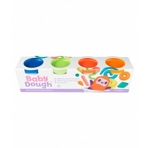 фото Тесто для лепки babydough, набор 4 цвета (синий, нежно-зеленый, красный, оранжевый) волшебный мир