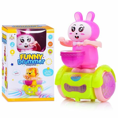 Интерактивная игрушка Oubaoloon Fanny Drummer Зайка на батарейках, розово-салатовый, пластик, в коробке (3269-16C)