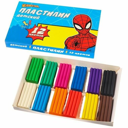 Пластилин Детский 12 цветов 180 г Человек-паук 497₽