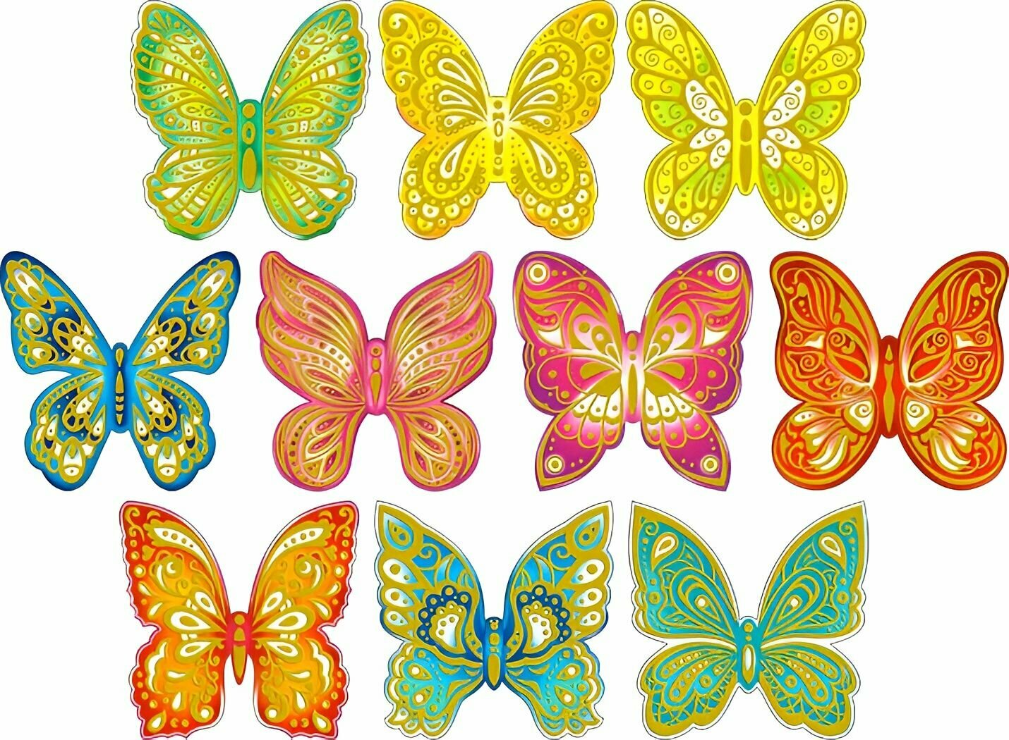 Набор мини плакатов "Бабочки большие" с блёстками, 15см, 10 шт.