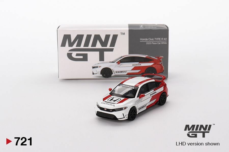Коллекционная Premium машинка Mini GT Honda Civic Type R #2 2023 Pace Car White #721 (year 2024, MGT00721)