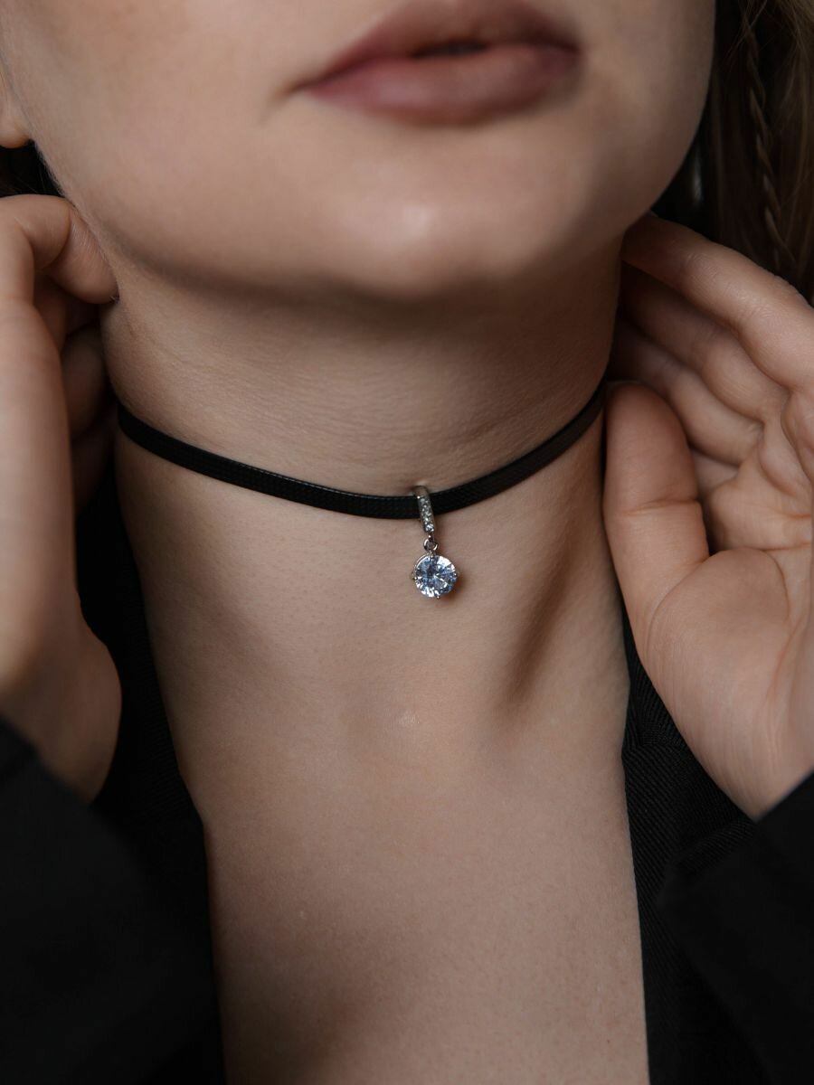 Чокер, кристалл, длина 41 см, черный/прозрачный — фото 1