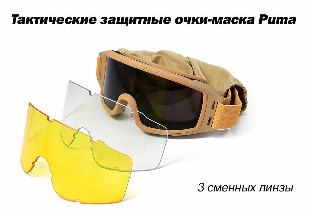 Очки защитные тактические ShotTime Puma, комплект с 3 линзами