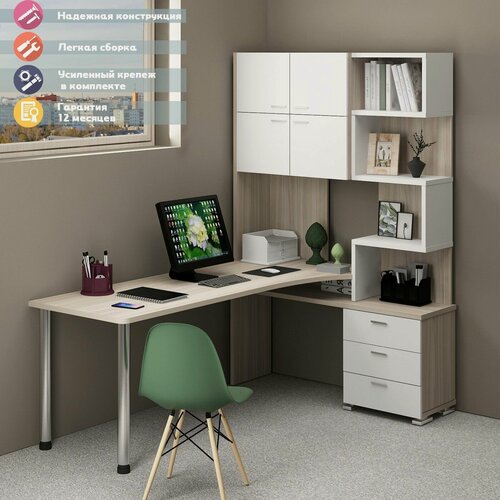 Изображение товара Стол компьютерный Мэрдэс СР-500М/190 кбек-прав Карамель/Белый/Карамель, с надстройкой, угловой, 130х190х199 см