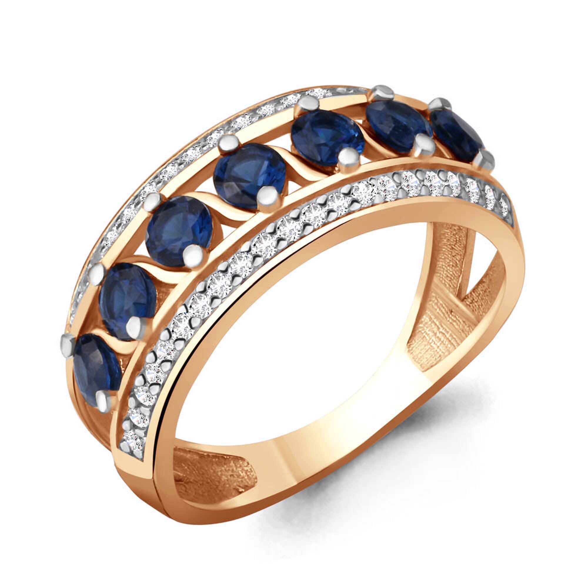Кольцо дорожка Diamant online, серебро, 925 проба, золочение, фианит, сапфир синтетический