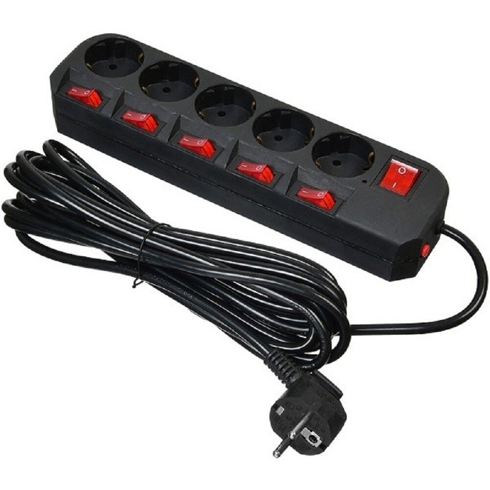 Сетевой фильтр BURO Сетевой фильтр 5 розеток (500SH-5-SW-B) 5м, черный коробка (1159730)