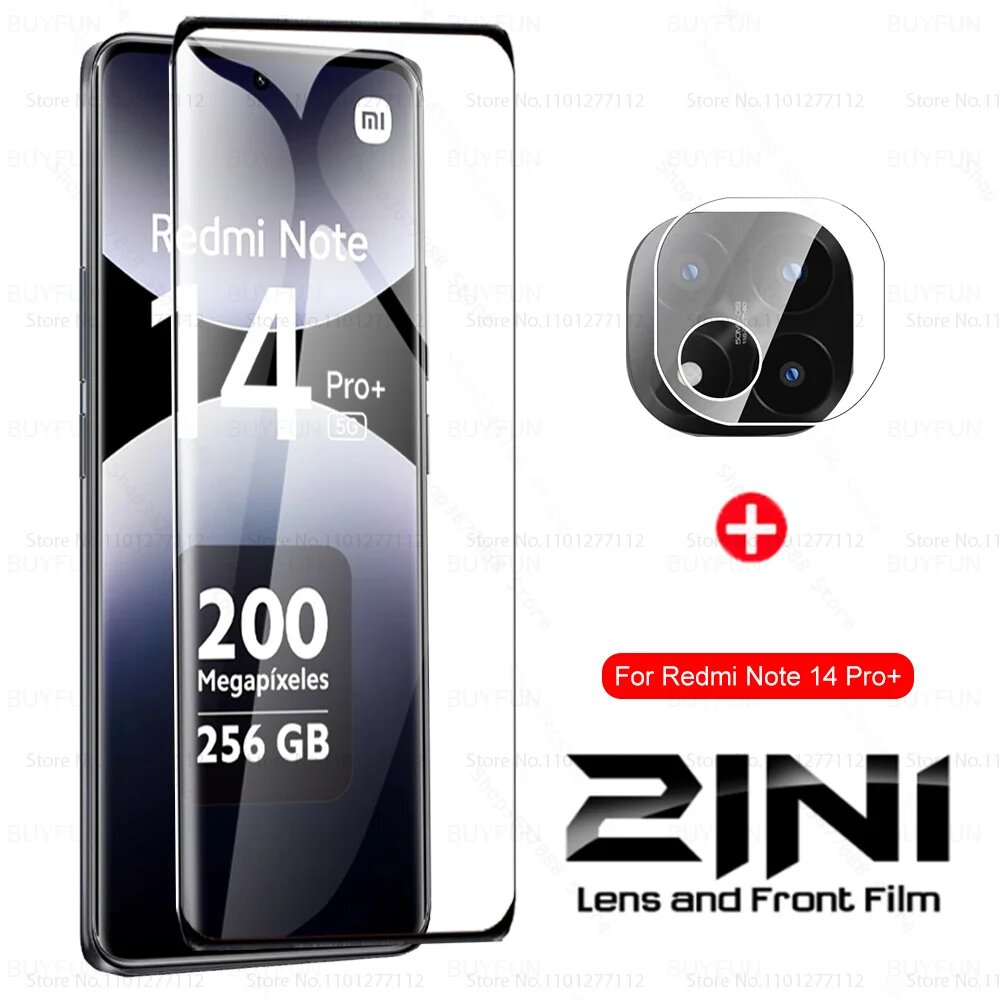 Изогнутое защитное стекло 2 в 1 для камеры Xiaomi Redmi Note 14 Pro+, закаленное стекло Redmy Note14 Pro Plus 14Pro 5G, защитная пленка для экрана, 1Glass 1Camera, RedmiNote14 Pro 5G