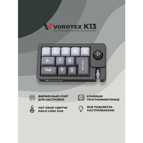 Программируемая механическая мини клавиатура VOROTEX K08 Purple Switch 3500₽