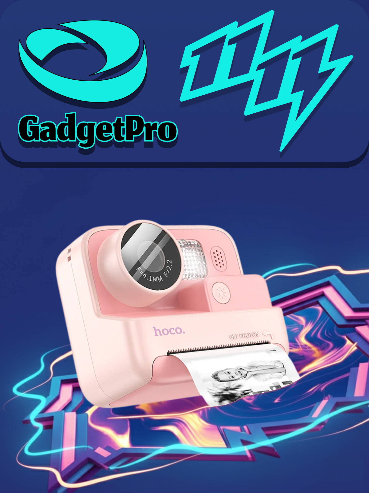 Детская фотокамера мгновенной печати Hoco DV204, 2.4", с бумагой и стикерами, розовая