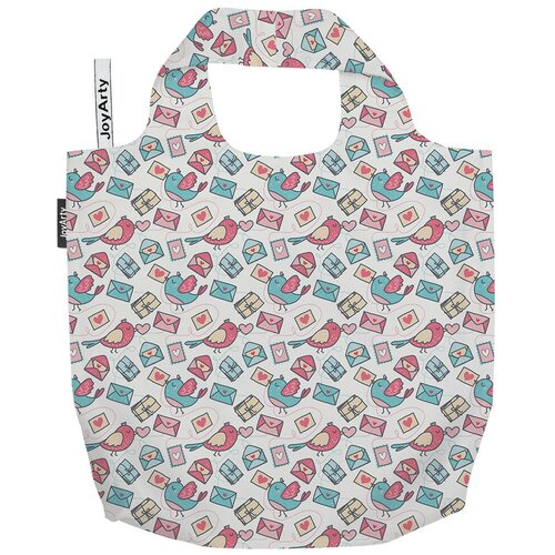 фото Сумка авоська joyarty "птички с письмом" 46x65x7 см