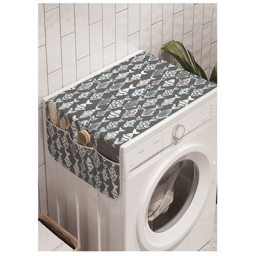 фото Органайзер для хранения "рыбки на сером фоне" на стиральную машину, 45x120 см ambesonne