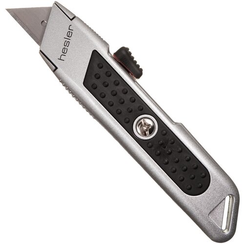 Нож строительный Hesler 19 мм с трапециевидным выдвижным лезвием металлический корпус нож строительный olfa 20 мм с трапециевидным выдвижным лезвием стальной корпус
