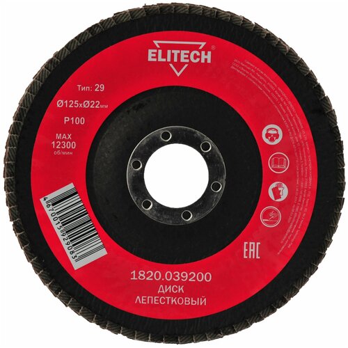 Диск торцевой лепестковый Elitech 125х22 мм P100 диск лепестковый 1820 039300 elitech ф125х22мм p120 186616