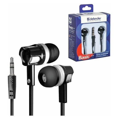 Наушники-вкладыши Defender Basic 609 проводные 11м черный 63609 50 уп 806500₽