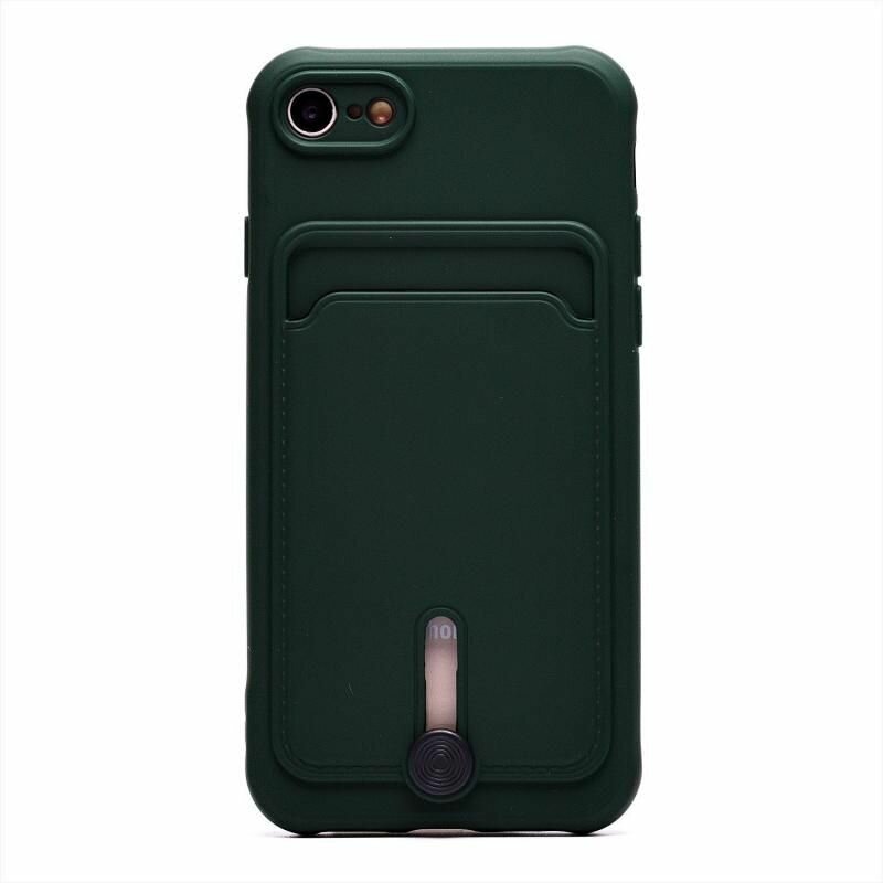 Чехол для iPhone 7, iPhone 8, iPhone SE 2020 силиконовый с картхолдером №4 <темно-зеленый>