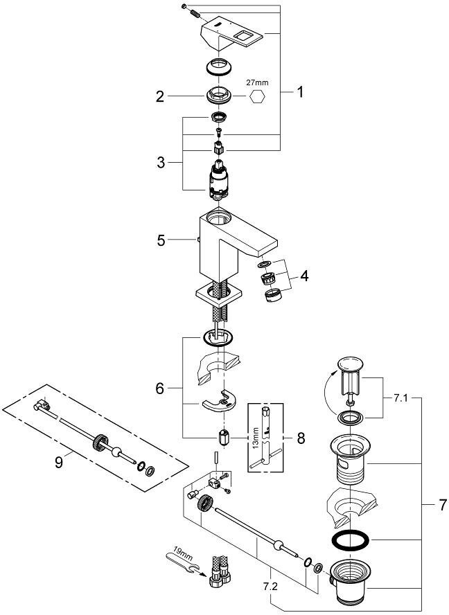 Внешняя панель смесителя для душа Grohe Eurocube 19898000 - фото №12