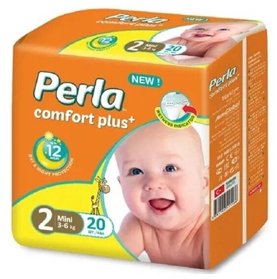 Подгузники Perla Eco Mini для новорожденных 3-6 кг, 2 размер, 20 шт, памперсы 0 для мальчиков и девочек, Турция подгузники детские 2