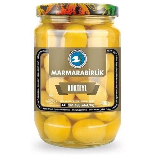 Оливки зеленые MARMARABIRLIK KOKTEYL 4XL (141-160), с косточкой, в рассоле, ст/б, нетто 710 г