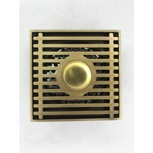 Трап душевой с обратным клапаном (сухой затвор) 100*100мм решетка из нержавеющей стали и латуни прямой цвет бронзовый