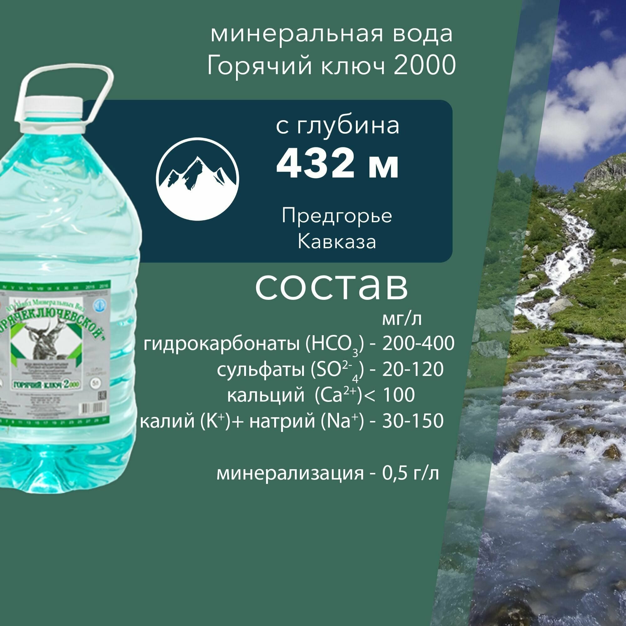 Вода Горячий Ключ 2000. Объем 5л*2. Вода минеральная негазированная природная целебная лечебная, выводит токсины, для детей - фотография № 7