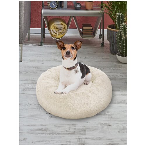 Пушистая лежанка d90 см +-5 см для очень крупных кошек и собак цвет экрю артикул PNL100