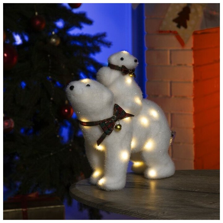 Luazon Lighting Светодиодная фигура «Медведица и медвежонок» 27 × 26 × 12 см, флок, батарейки ААх2 (не в комплекте), свечение тёплое белое
