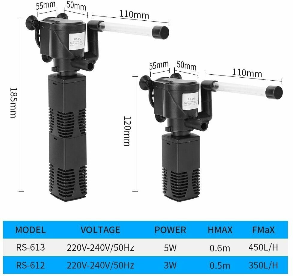 RS-613 Внутренний фильтр для аквариума с аэрацией и флейтой. - фотография № 4