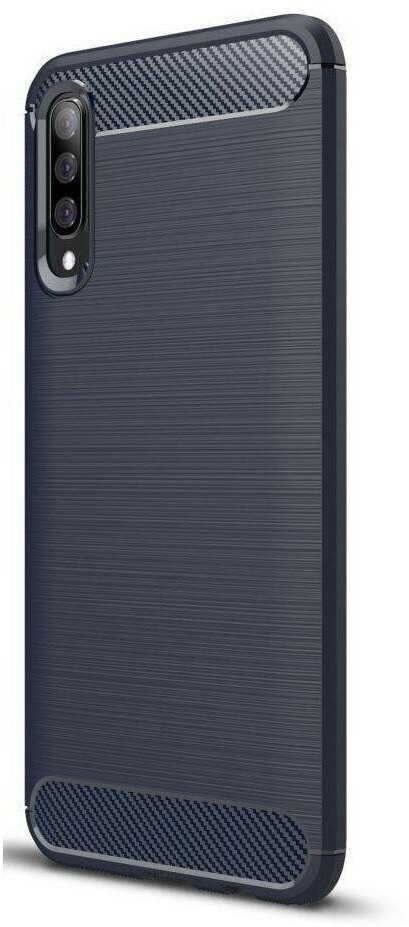 Накладка силиконовая для Samsung Galaxy A70 A705 карбон сталь синяя