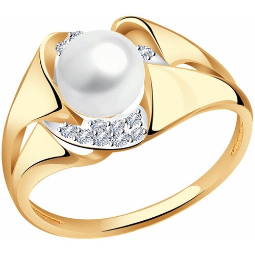 фото Золотое кольцо александра кл2022-10ск с фианитом и жемчугом diamant-online