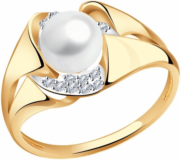 Кольцо Diamant online, красное золото, 585 проба, фианит, жемчуг