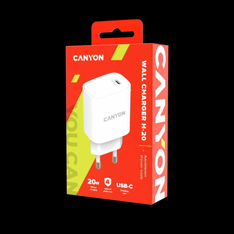 Зарядное устройство сетевое Canyon CNE-CHA20W02 PD 20Вт, USB-C, защита от КЗ, сверхтока, перегрева, перегрузки, белый - фото №6