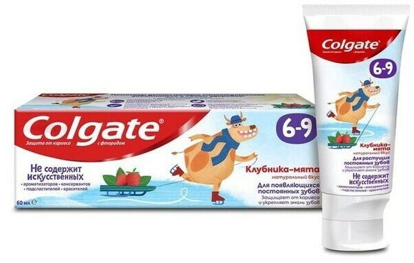 Набор из 3 штук Детская зубная паста с фторидом Colgate Клубника-мята, 6-9 лет, 60мл