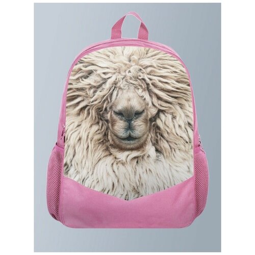 Розовый рюкзак с принтом Животные Лама Lama - 92