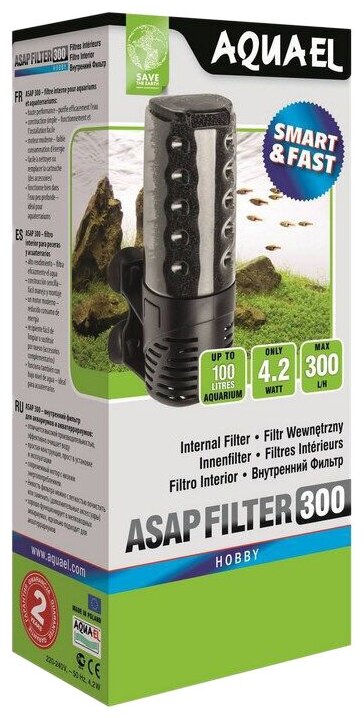 Фильтр внутренний AQUAEL ASAP FILTER 300 для аквариума до 100 л (300 л/ч, 4.2 Вт) - фотография № 6