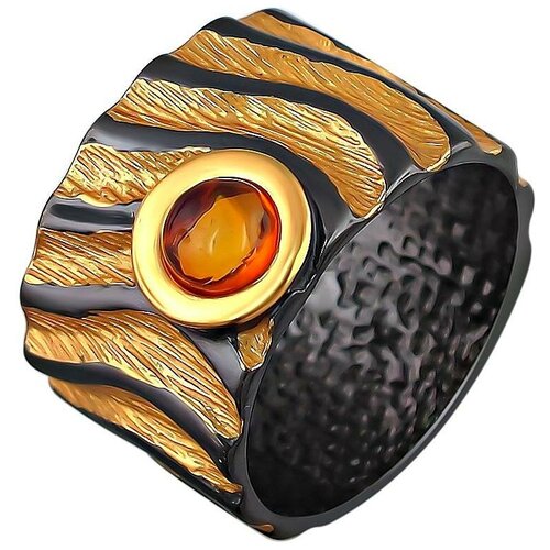 фото Эстет кольцо с янтарем из чернёного серебра с позолотой 51к451066пч, размер 17.5