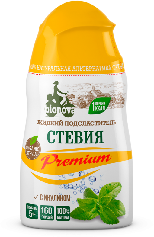 Стевия, жидкий сахарозаменитель BIONOVA Premium с инулином 80 г, примерно 160 порций