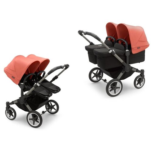 Детская коляска 2 в 1 для двойни и погодок Bugaboo Donkey5 Twin Graphite/Midnight Back/Sunrise Red