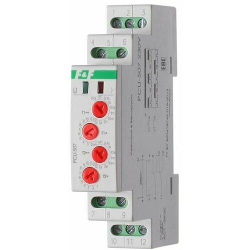 Реле времени PCU-507 2х8А 230В 2п IP20 многофункц. 2 независимых времен. 1 мод. монтаж на DIN-рейке F&F EA02.001.022