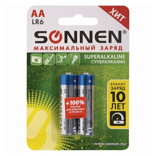 Батарейка Sonnen AA/LR06 (1.5 В) алкалиновая супер (блистер, 2шт.) (451093), 12 уп.