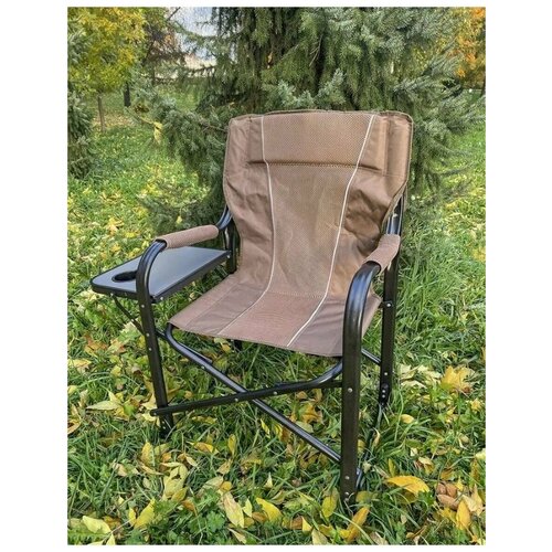 фото Стул туристический охотничий коричневый/ складное кресло со столиком для рыбалки кемпинга садовое turcamping