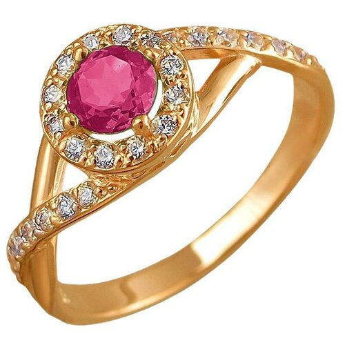 фото Эстет кольцо с корундом и фианитами из серебра с позолотой 01к258520а-3, размер 17.5