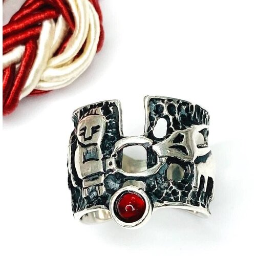 Перстень SADAF серебро, 925 проба, родирование, оксидирование, чернение, гранат, размер 19.5