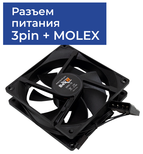 Вентилятор BoxIT 92*92*25 2100RPM 3pin + MOLEX черный ZH92-7B