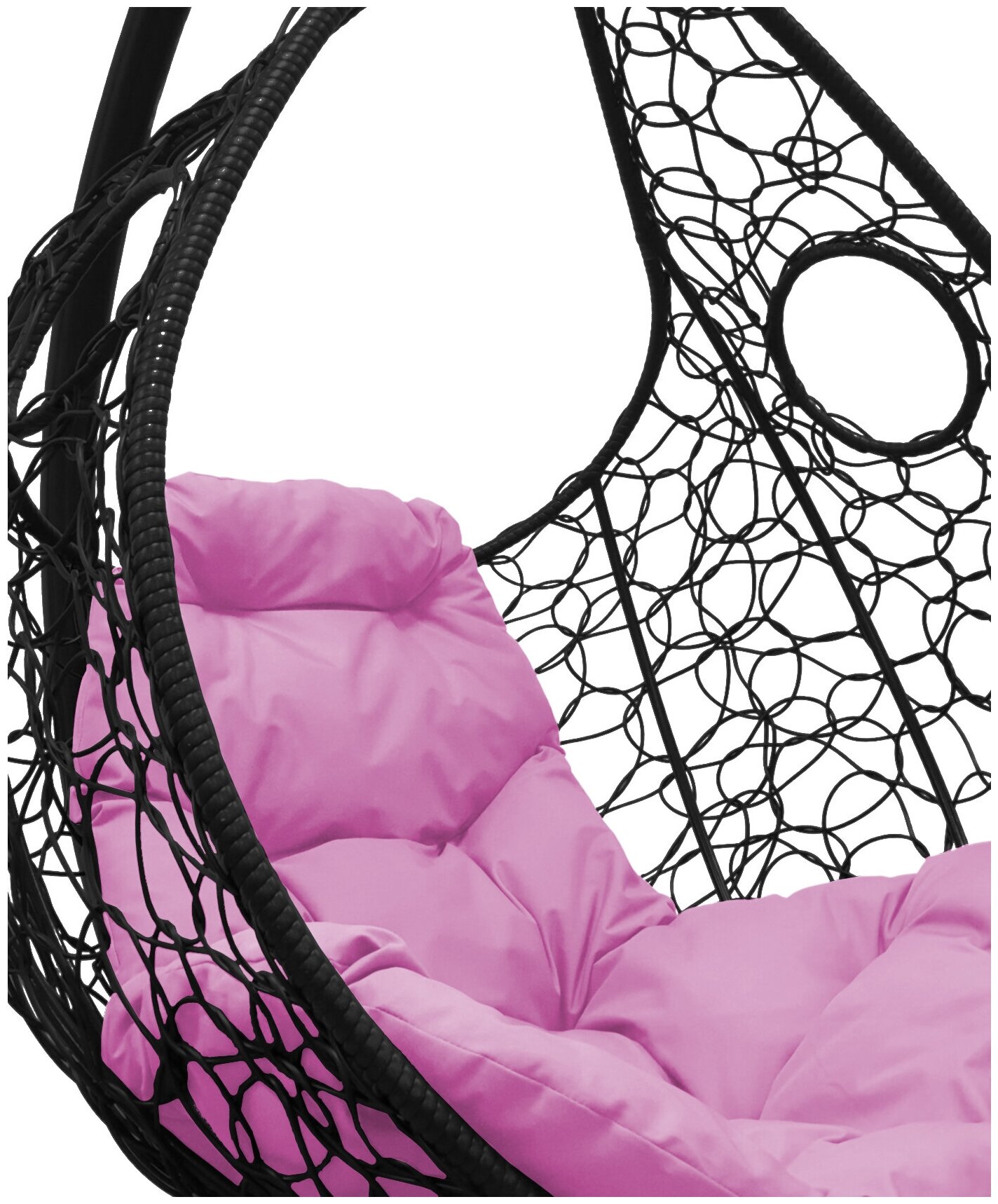Подвесное кресло долька черное(без стойки), розовая подушка - фотография № 2