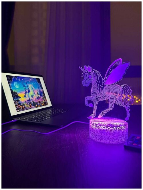 3D Светильник-ночник Единорог (Лошадка) , ночник для мальчиков и девочек
