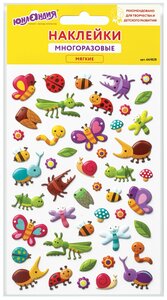 Наклейки-стикеры детские набор для творчества и оформления зефирные Букашки, многоразовые, 10х15 см, Юнландия, 661828