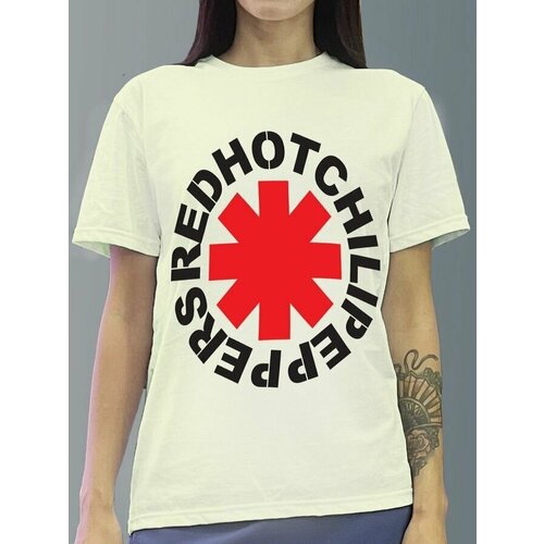 фото Футболка женская белая молочный оттенок из хлопка с dtf принтом rhcp - 57 будь на стиле