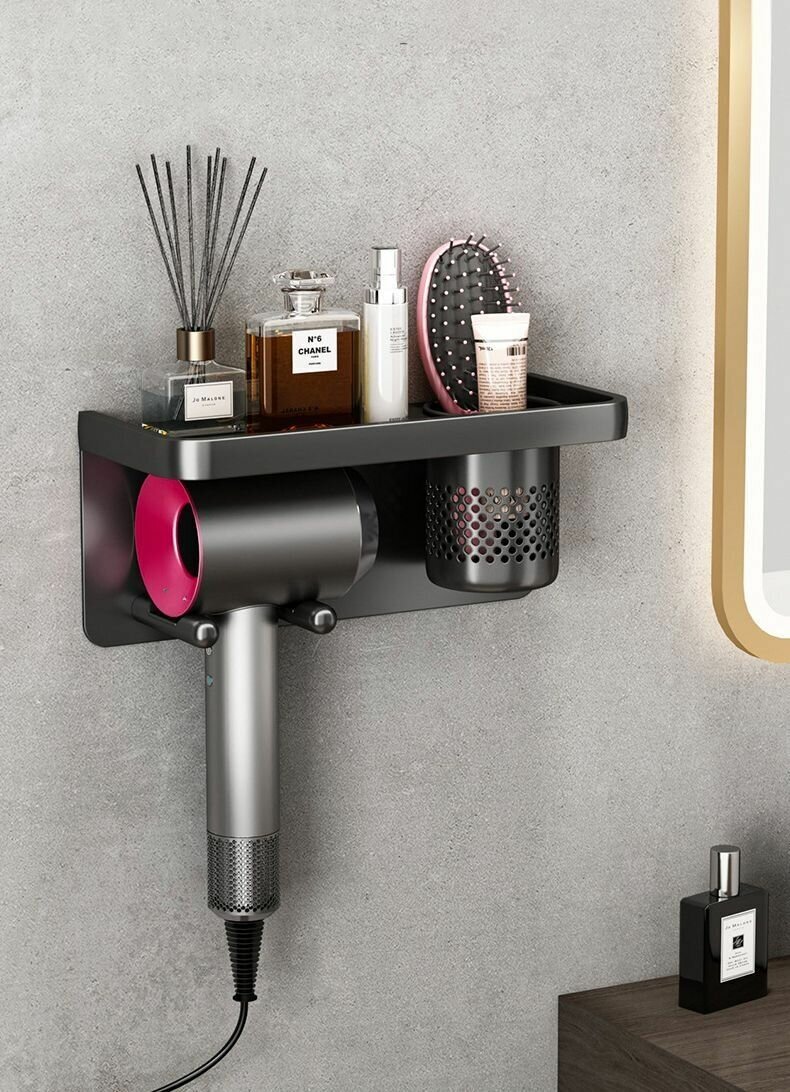 фото Настенная полка, подставка в ванную комнату для фена дайсон, Dyson, расчески, косметики