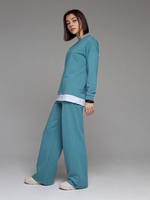 Костюм Facturia, свитшот и брюки, повседневный стиль, свободный силуэт, размер 42, голубой